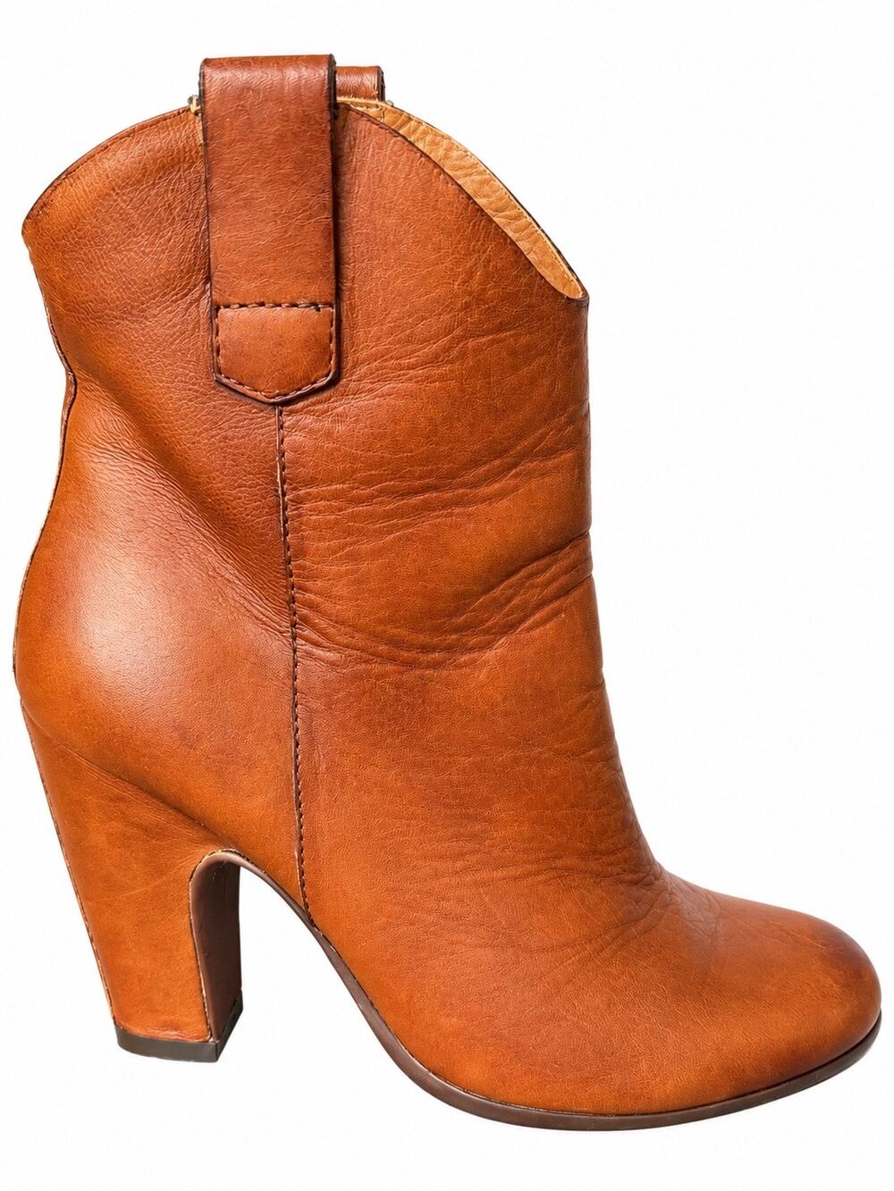 Kork Ease Cognac Western Pull-On Heeled Ankle Boots